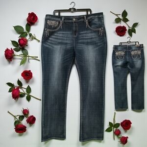 Grace in LA Dark Blue Straight Leg Jeans Size:21 5 Pocket